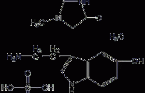 Structural formula of serotonin creatinine sulfate monohydrate